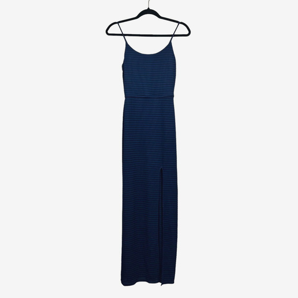 Necessary Objects Womens Maxi Dress Spaghetti Straps Half Lined Slit Navy Sz M - Picture 1 of 5